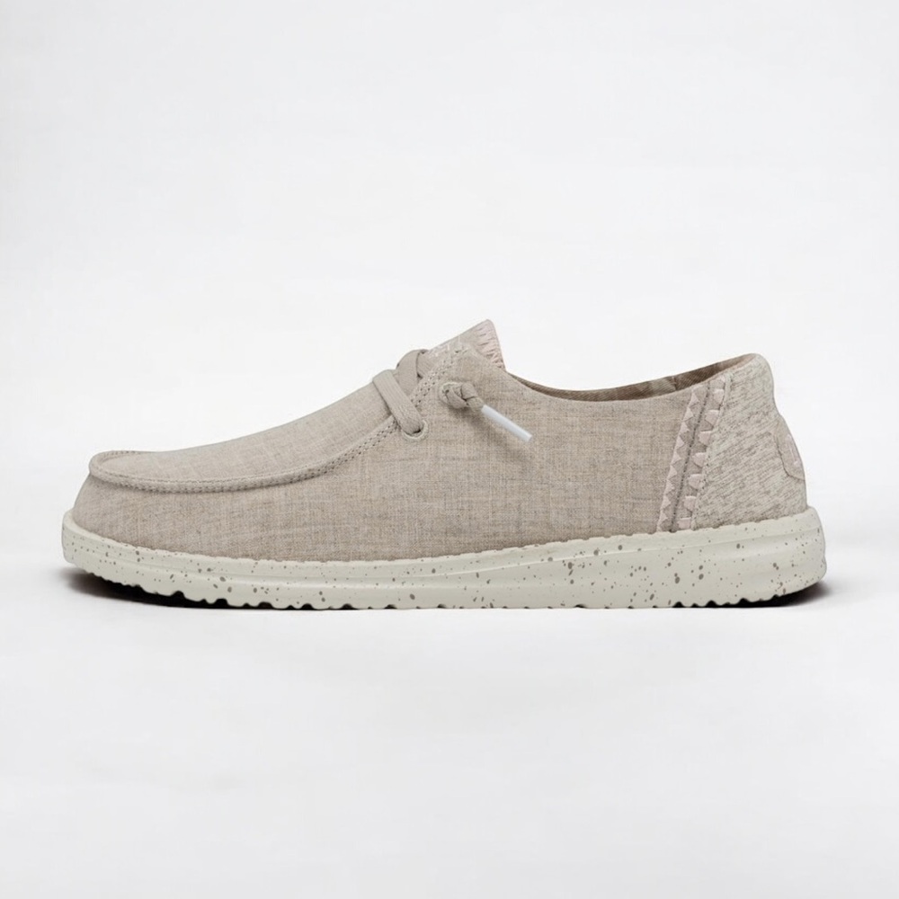 Hey Dude Women's Beige Linen Casual Slip-On Shoes